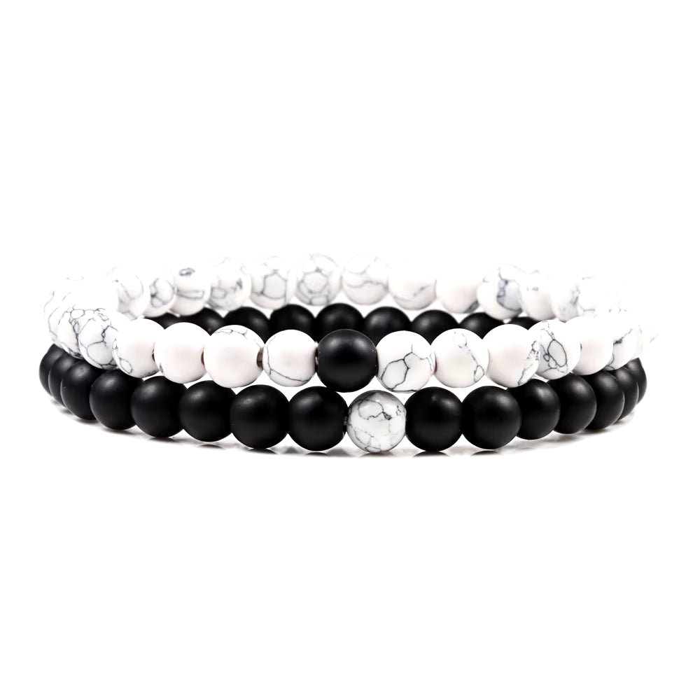 Hot 2Pcs/Set 7 Style Couples Distance Bracelet Classic Natural Stone White and Black Yin Yang Yoga Beaded Bracelet for Men Women