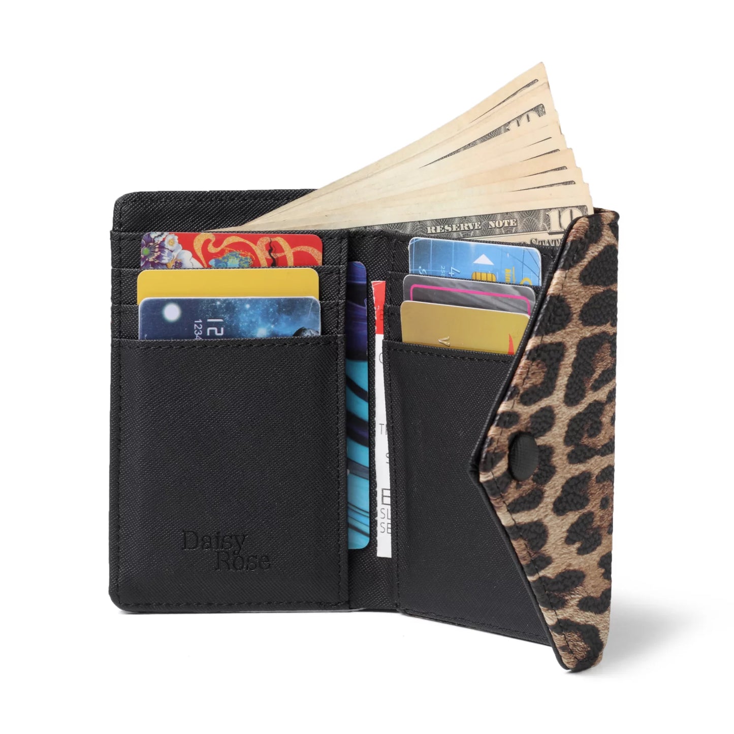 Trifold RFID Blocking Wallet - PU Vegan Leather Multi Card Holder Organizer Small - LEOPARD