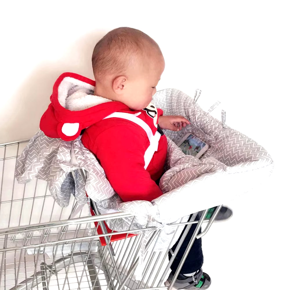 Multifunctional 2-In-1 Baby Shopping Cart Cover Children Highchair Cover with Thickened Soft Cushion Transparent Phone Holder