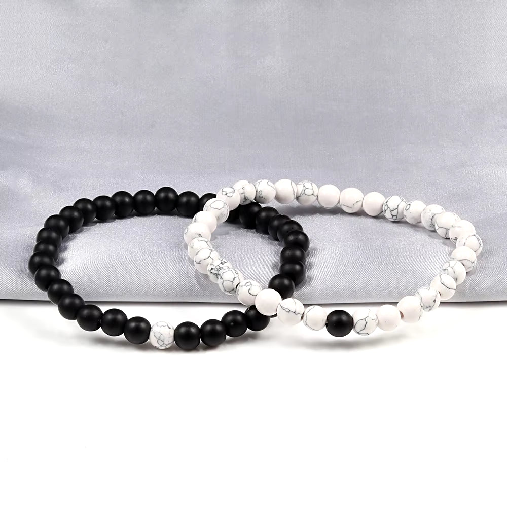 Hot 2Pcs/Set 7 Style Couples Distance Bracelet Classic Natural Stone White and Black Yin Yang Yoga Beaded Bracelet for Men Women