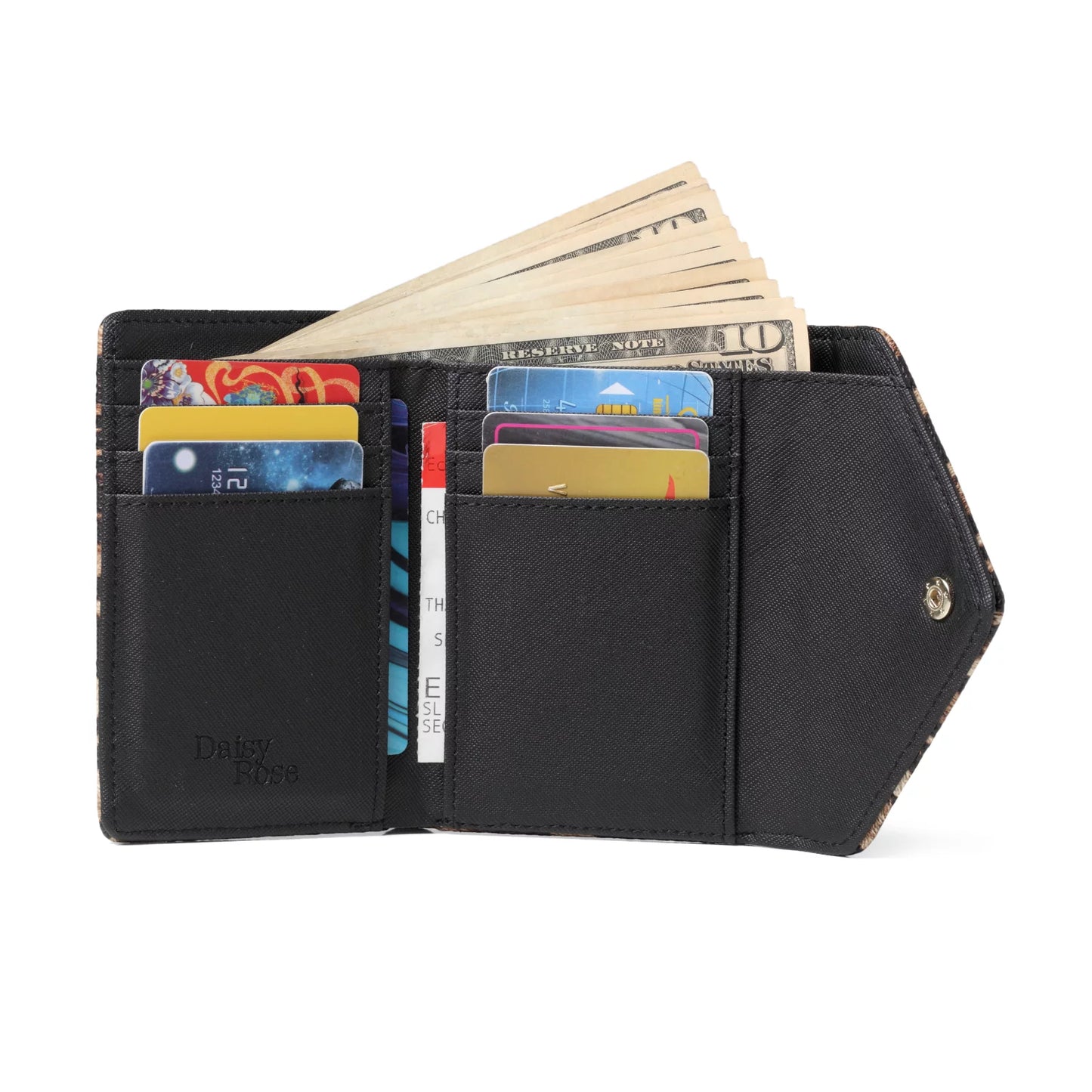 Trifold RFID Blocking Wallet - PU Vegan Leather Multi Card Holder Organizer Small - LEOPARD