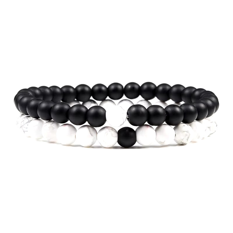 Hot 2Pcs/Set 7 Style Couples Distance Bracelet Classic Natural Stone White and Black Yin Yang Yoga Beaded Bracelet for Men Women